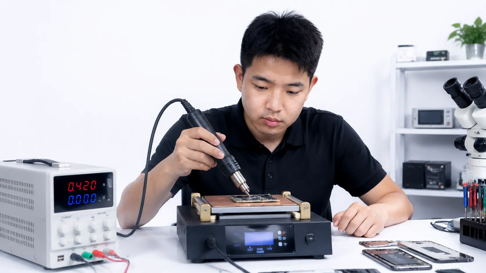 手机主板维修操作示意